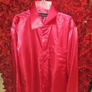 Milanomoda Men's Satin Pink Button-Up Shirt Size 15-15½  34-35